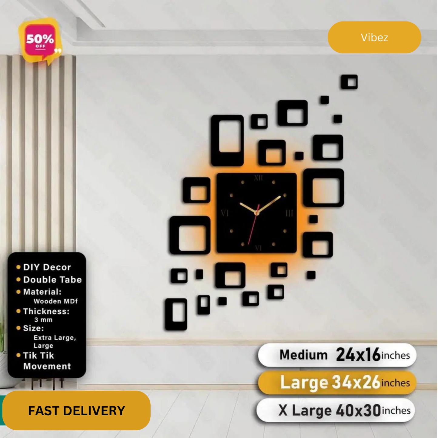 Square Box Wooden Wall Clock