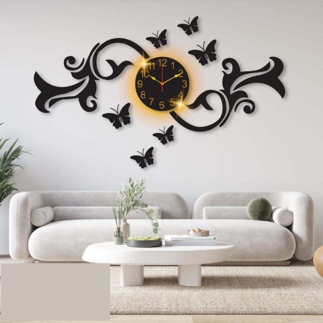 Butterfly Design Laminated Wall Clock With Backlight