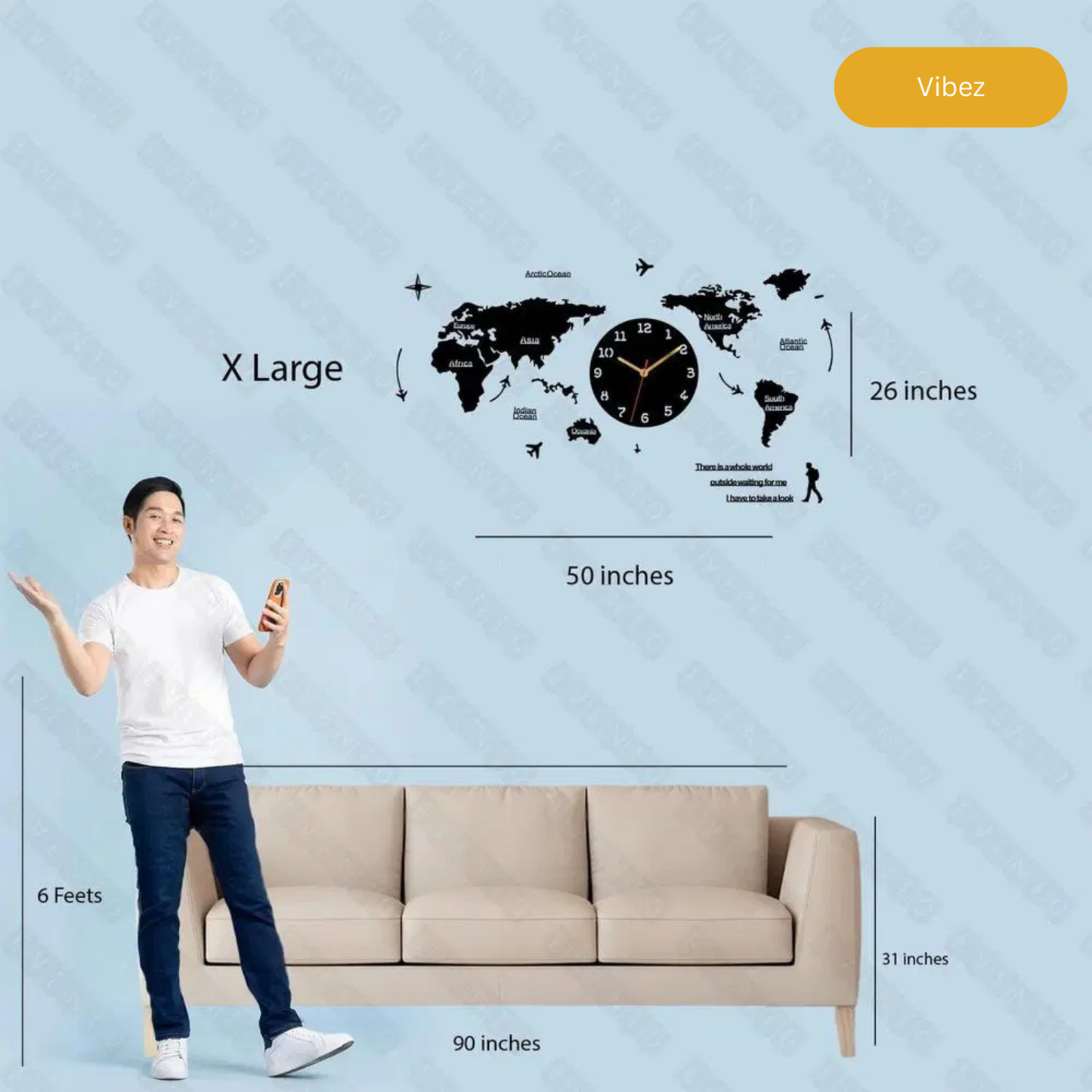 World Map Wooden Wall Clock
