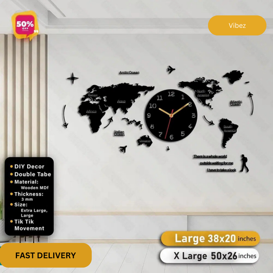World Map Wooden Wall Clock