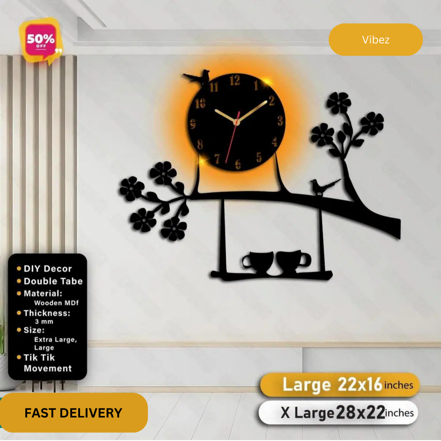 Cup Tree Wooden Wall Clock