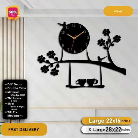 Cup Tree Wooden Wall Clock