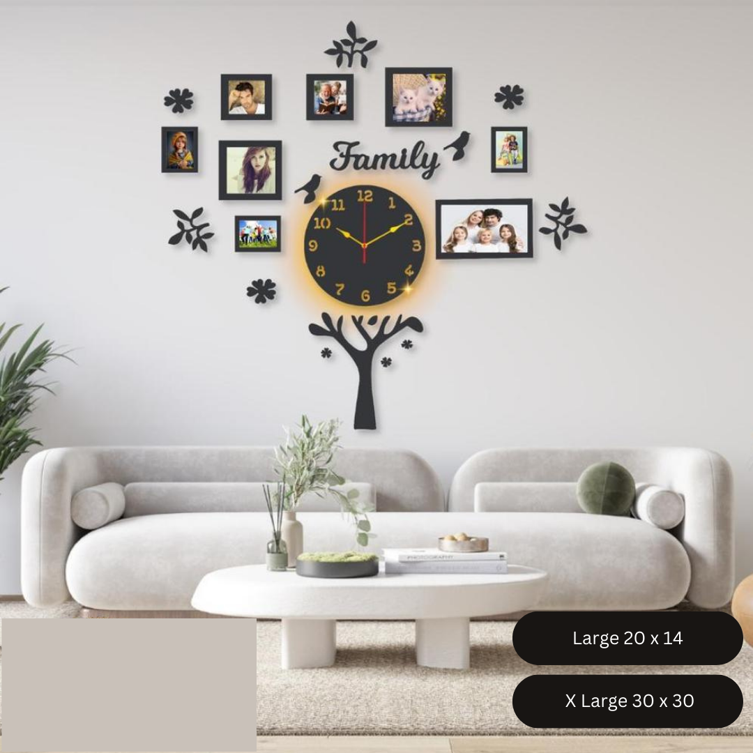 Beautiful Family Tree Laminated Wall Clock With Backlight