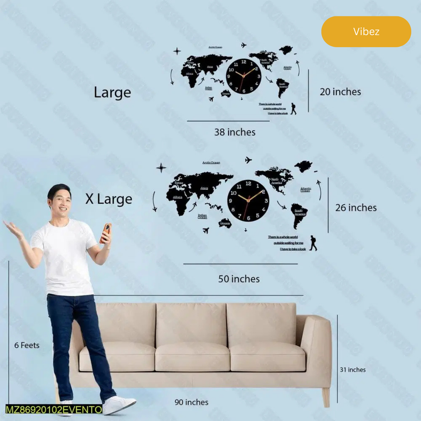 World Map Wooden Wall Clock