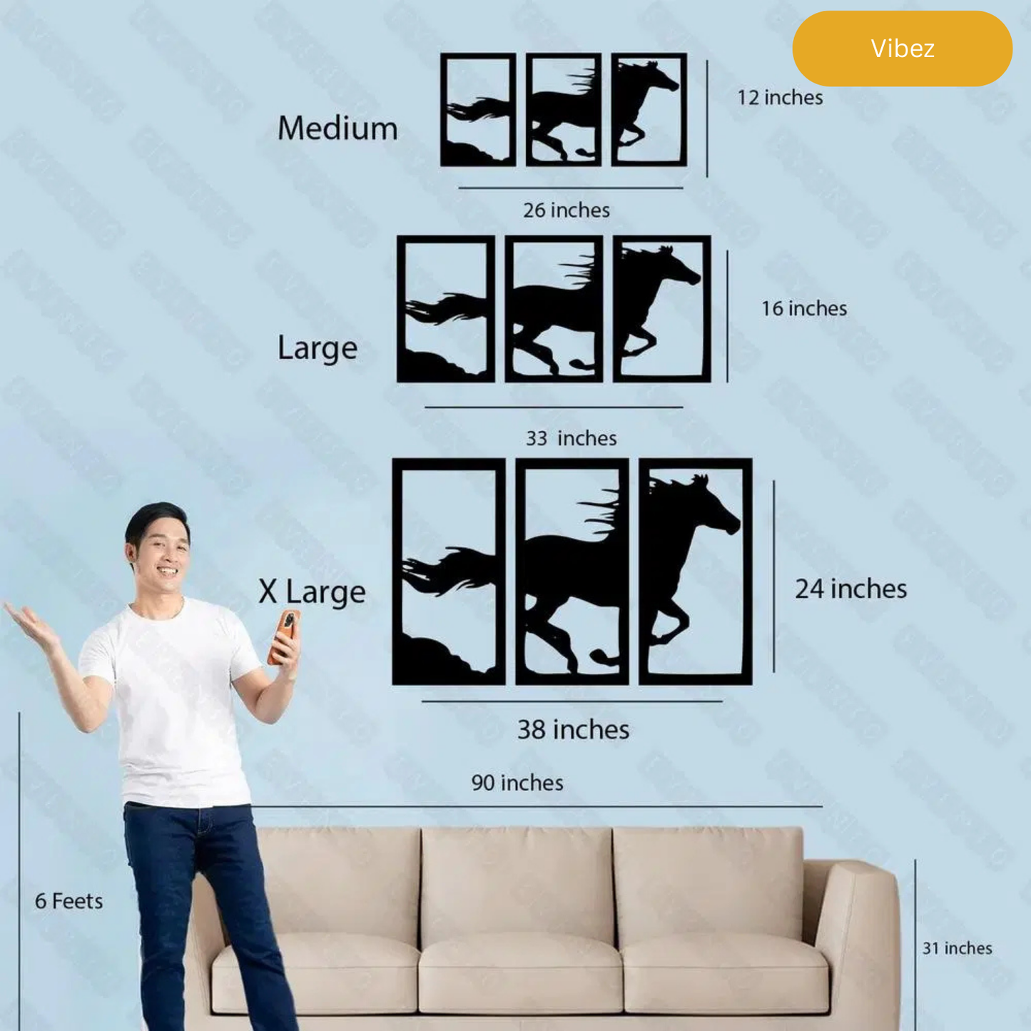 3 Frame Horse Design Wall Decor Panel