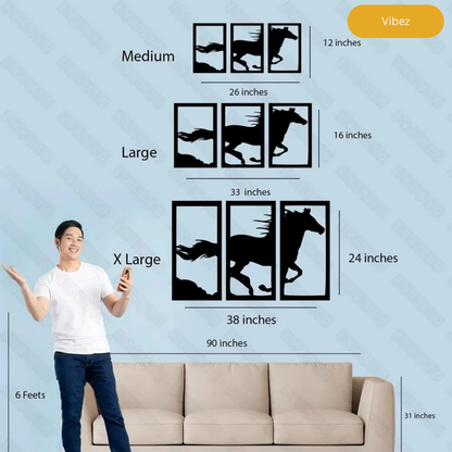 3 Frame Horse Design Wall Decor Panel