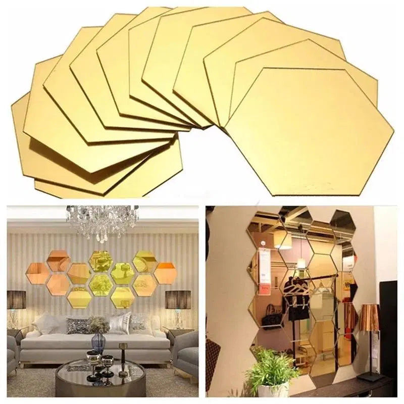 Golden Acrylic Hexagon Wall Decor 6 pcs